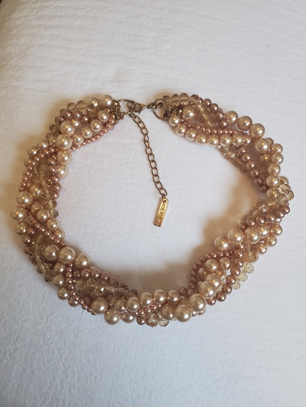 Joe Freah Pearl & Crystal Twisted Choker Necklace - Blush
